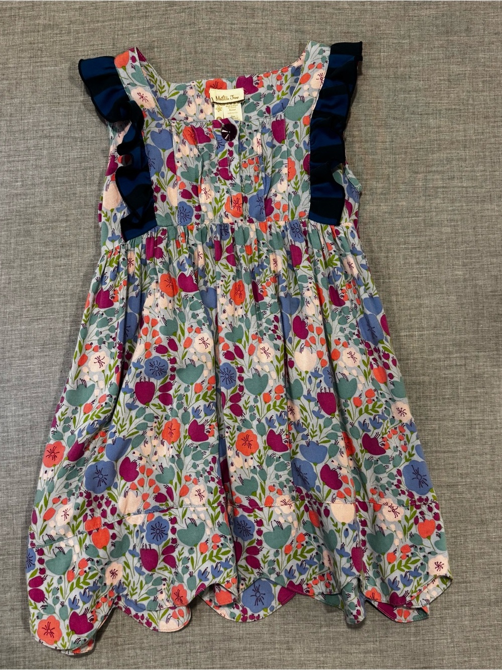 Matilda Jane Girls Dress Size 6 Floral Ruffle Sleeveless Handkerchief Hem - Picture 2 of 6